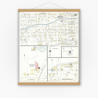 Old map wall art mockup — magnetic wood frame on white wall — Sanborn Fire Insurance Map from Red Oak, Montgomery County, Iowa (1914), Sheet #0014