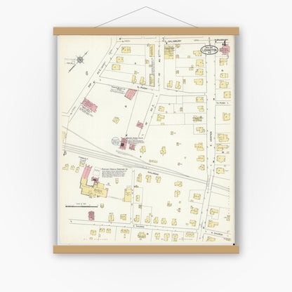Old map wall art mockup — magnetic wood frame on white wall — Sanborn Fire Insurance Map from Lexington, Davidson County, North Carolina (1913), Sheet #0004