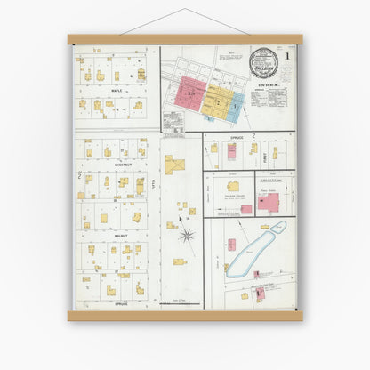 Old map wall art mockup — magnetic wood frame on white wall — Sanborn Fire Insurance Map from Shelbina, Shelby County, Missouri (1900), Sheet #0001
