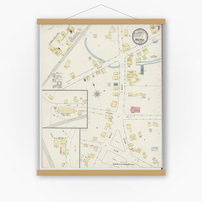Old map wall art mockup — magnetic wood frame on white wall — Sanborn Fire Insurance Map from Walpole, Norfolk County, Massachusetts (1894), Sheet #0001