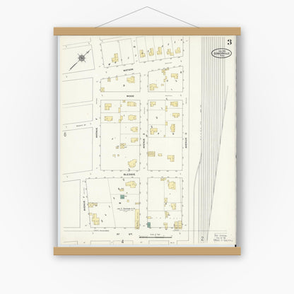 Old map wall art mockup — magnetic wood frame on white wall — Sanborn Fire Insurance Map from Somerville, Burleson County, Texas (1910), Sheet #0003
