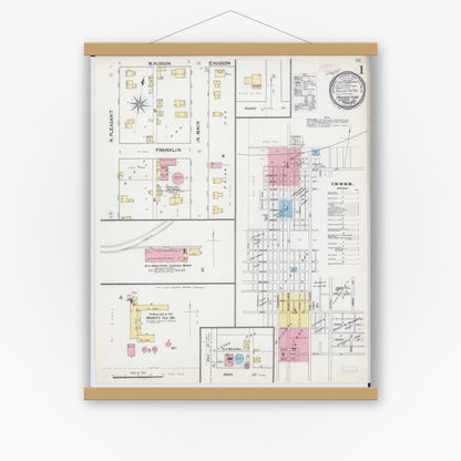 Old map wall art mockup — magnetic wood frame on white wall — Sanborn Fire Insurance Map from Princeton, Bureau County, Illinois (1892) - Complete Map Set