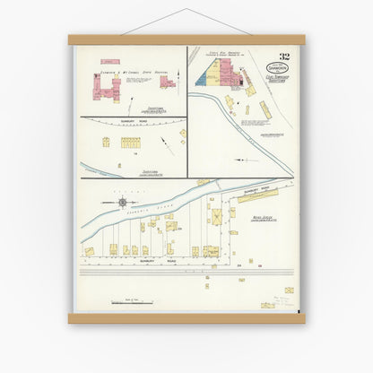 Old map wall art mockup — magnetic wood frame on white wall — Sanborn Fire Insurance Map from Shamokin, Northumberland County, Pennsylvania (1913), Sheet #0032