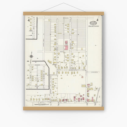 Old map wall art mockup — magnetic wood frame on white wall — Sanborn Fire Insurance Map from Orange, Orange County, Virginia (1925), Sheet #0004