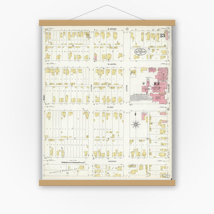Old map wall art mockup — magnetic wood frame on white wall — Sanborn Fire Insurance Map from Seymour, Jackson County, Indiana (1907), Sheet #0013