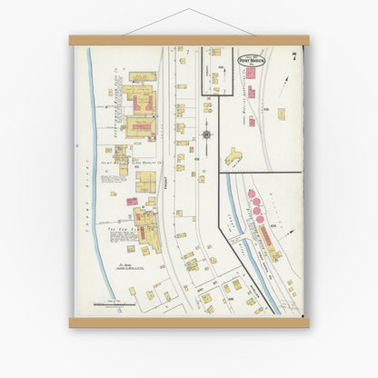 Old map wall art mockup — magnetic wood frame on white wall — Sanborn Fire Insurance Map from Point Marion, Fayette County, Pennsylvania (1921), Sheet #0007