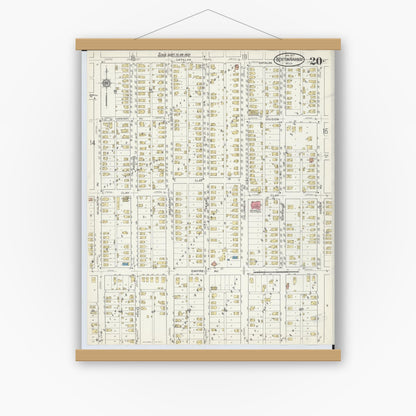 Old map wall art mockup — magnetic wood frame on white wall — Sanborn Fire Insurance Map from Benton Harbor, Berrien County, Michigan (1917), Sheet #0020