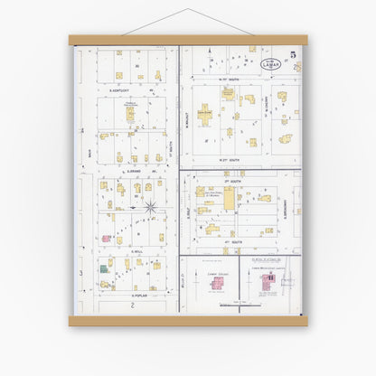 Old map wall art mockup — magnetic wood frame on white wall — Sanborn Fire Insurance Map from Lamar, Barton County, Missouri (1902), Sheet #0005