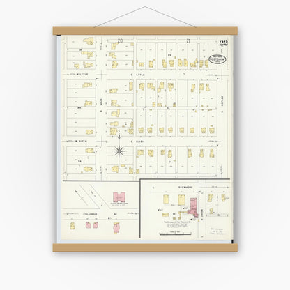 Old map wall art mockup — magnetic wood frame on white wall — Sanborn Fire Insurance Map from Fostoria, Seneca, Hancock, And Wood Counties, Ohio (1908), Sheet #0022