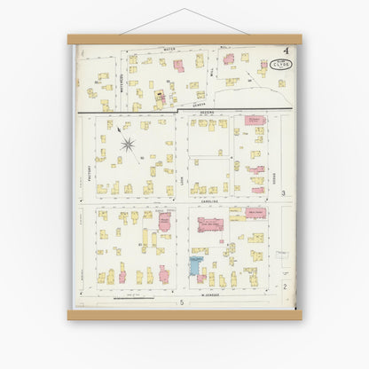 Old map wall art mockup — magnetic wood frame on white wall — Sanborn Fire Insurance Map from Clyde, Wayne County, New York (1896), Sheet #0004