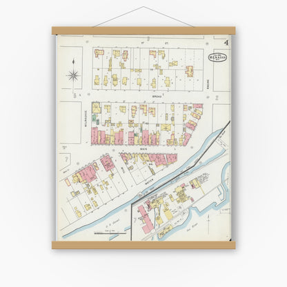 Old map wall art mockup — magnetic wood frame on white wall — Sanborn Fire Insurance Map from Menasha, Winnebago County, Wisconsin (1895), Sheet #0004
