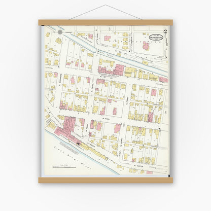 Old map wall art mockup — magnetic wood frame on white wall — Sanborn Fire Insurance Map from Miamisburg, Montgomery County, Ohio (1911), Sheet #0002