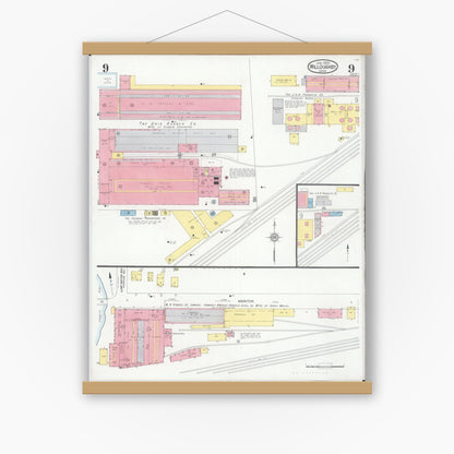 Old map wall art mockup — magnetic wood frame on white wall — Sanborn Fire Insurance Map from Willoughby, Lake County, Ohio (1931), Sheet #0009