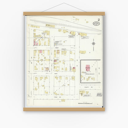 Old map wall art mockup — magnetic wood frame on white wall — Sanborn Fire Insurance Map from Baldwin, St. Croix County, Wisconsin (1912), Sheet #0002