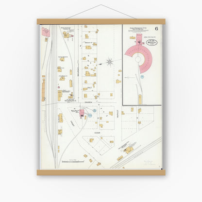 Old map wall art mockup — magnetic wood frame on white wall — Sanborn Fire Insurance Map from Waseca, Waseca County, Minnesota (1899), Sheet #0006