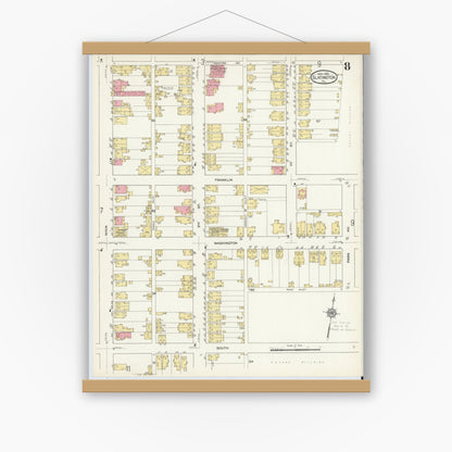 Old map wall art mockup — magnetic wood frame on white wall — Sanborn Fire Insurance Map from Slatington, Lehigh County, Pennsylvania (1913), Sheet #0008