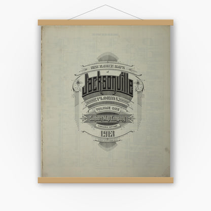 Old map wall art mockup — magnetic wood frame on white wall — Sanborn Fire Insurance Map from Jacksonville, Duval County, Florida (1913), Sheet #0001