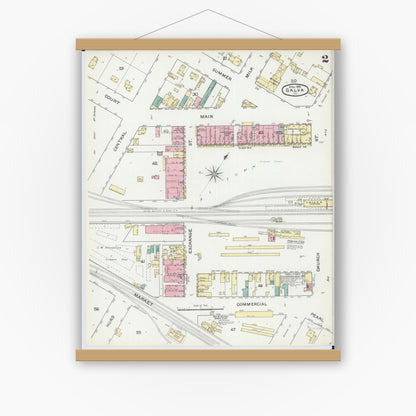Old map wall art mockup — magnetic wood frame on white wall — Sanborn Fire Insurance Map from Galva, Henry County, Illinois (1892), Sheet #0002