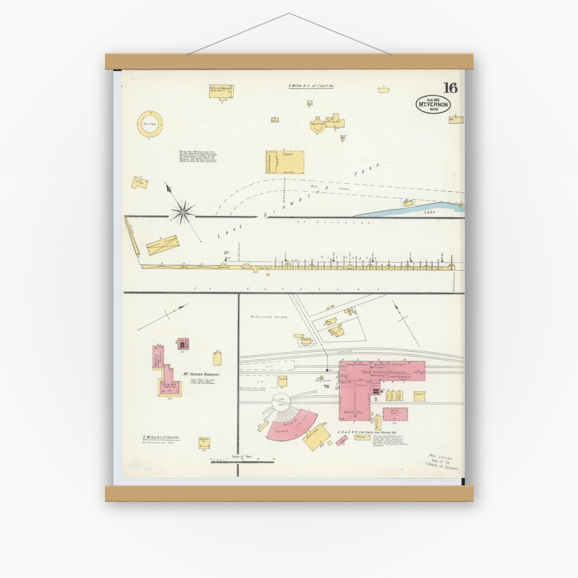 Old map wall art mockup — magnetic wood frame on white wall — Sanborn Fire Insurance Map from Mount Vernon, Knox County, Ohio (1903), Sheet #0016