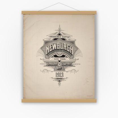 Old map wall art mockup — magnetic wood frame on white wall — Sanborn Fire Insurance Map from Newburgh, Orange County, New York (1913), Sheet #0001