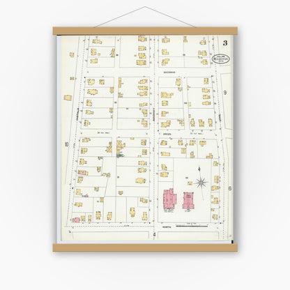 Old map wall art mockup — magnetic wood frame on white wall — Sanborn Fire Insurance Map from Bellevue, Huron And Sandusky County, Ohio (1906), Sheet #0003