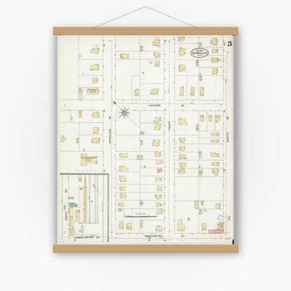 Old map wall art mockup — magnetic wood frame on white wall — Sanborn Fire Insurance Map from Dunellen, Middlesex County, New Jersey (1905), Sheet #0003
