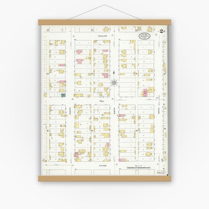 Old map wall art mockup — magnetic wood frame on white wall — Sanborn Fire Insurance Map from Tell City, Perry County, Indiana (1909), Sheet #0002