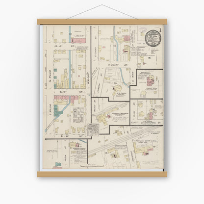 Old map wall art mockup — magnetic wood frame on white wall — Sanborn Fire Insurance Map from Marysville, Union County, Ohio (1885), Sheet #0001
