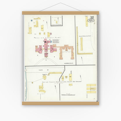 Old map wall art mockup — magnetic wood frame on white wall — Sanborn Fire Insurance Map from Rome, Oneida County, New York (1909), Sheet #0032