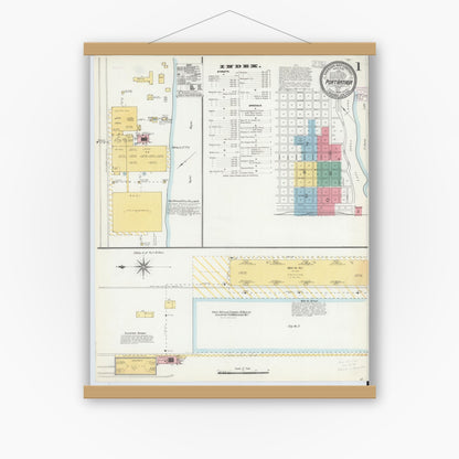 Old map wall art mockup — magnetic wood frame on white wall — Sanborn Fire Insurance Map from Port Arthur, Jefferson County, Texas (1904) - Complete Map Set