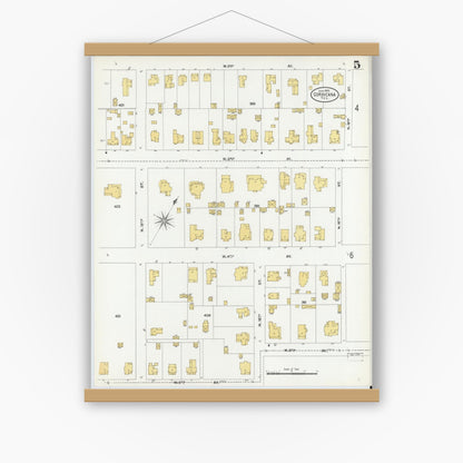 Old map wall art mockup — magnetic wood frame on white wall — Sanborn Fire Insurance Map from Corsicana, Navarro County, Texas (1905), Sheet #0005