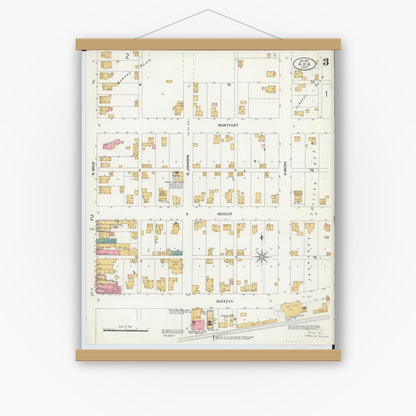 Old map wall art mockup — magnetic wood frame on white wall — Sanborn Fire Insurance Map from Ada, Hardin County, Ohio (1900), Sheet #0003