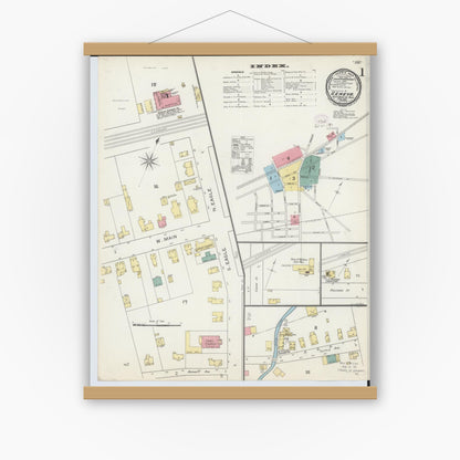 Old map wall art mockup — magnetic wood frame on white wall — Sanborn Fire Insurance Map from Geneva, Ashtabula County, Ohio (1893) - Complete Map Set