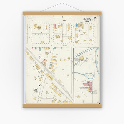 Old map wall art mockup — magnetic wood frame on white wall — Sanborn Fire Insurance Map from Palmyra, Jefferson County, Wisconsin (1904), Sheet #0002