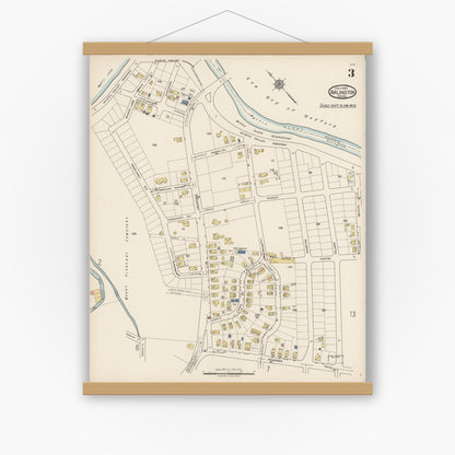 Old map wall art mockup — magnetic wood frame on white wall — Sanborn Fire Insurance Map from Arlington, Middlesex County, Massachusetts (1922), Sheet #0003