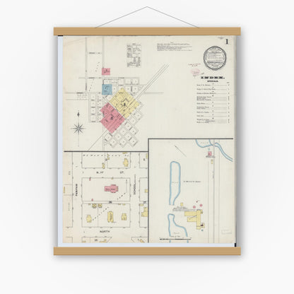 Old map wall art mockup — magnetic wood frame on white wall — Sanborn Fire Insurance Map from Morrisonville, Christian County, Illinois (1894) - Complete Map Set
