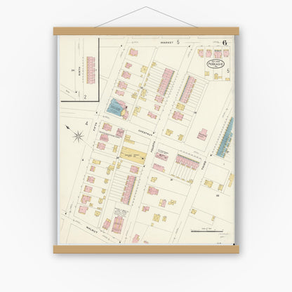 Old map wall art mockup — magnetic wood frame on white wall — Sanborn Fire Insurance Map from Perkasie, Bucks County, Pennsylvania (1908), Sheet #0006
