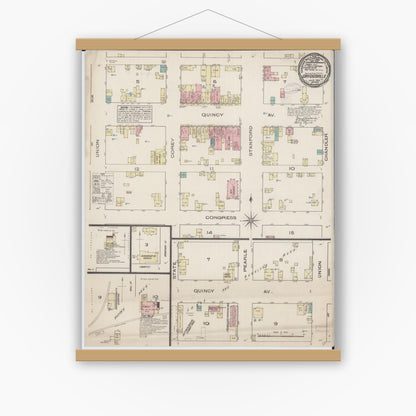 Old map wall art mockup — magnetic wood frame on white wall — Sanborn Fire Insurance Map from Griggsville, Pike County, Illinois (1885), Sheet #0001