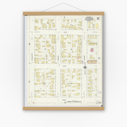 Old map wall art mockup — magnetic wood frame on white wall — Sanborn Fire Insurance Map from Escanaba, Delta County, Michigan (1913), Sheet #0017