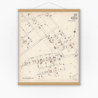 Old map wall art mockup — magnetic wood frame on white wall — Sanborn Fire Insurance Map from Phoenixville, Chester County, Pennsylvania (1921), Sheet #0020