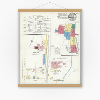 Old map wall art mockup — magnetic wood frame on white wall — Sanborn Fire Insurance Map from Wrightsville, York County, Pennsylvania (1909), Sheet #0001