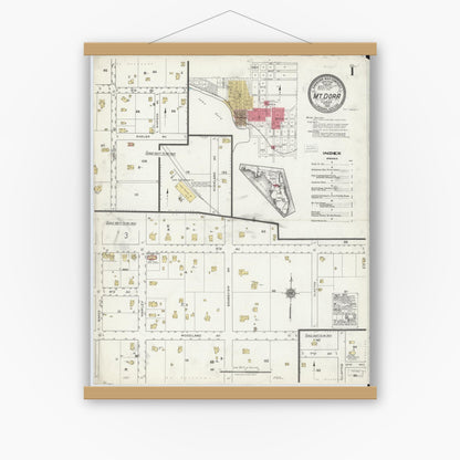 Old map wall art mockup — magnetic wood frame on white wall — Sanborn Fire Insurance Map from Mount Dora, Lake County, Florida (1920) - Complete Map Set