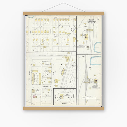 Old map wall art mockup — magnetic wood frame on white wall — Sanborn Fire Insurance Map from Eldorado, Saline County, Illinois (1907), Sheet #0005