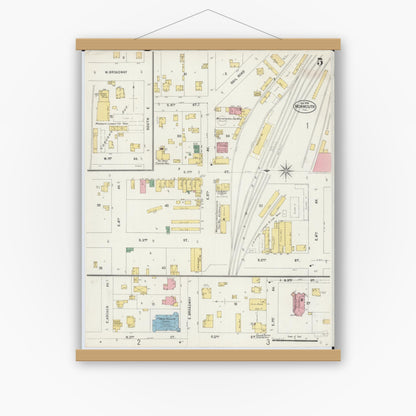 Old map wall art mockup — magnetic wood frame on white wall — Sanborn Fire Insurance Map from Monmouth, Warren County, Illinois (1898), Sheet #0005
