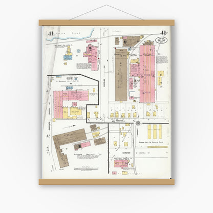 Old map wall art mockup — magnetic wood frame on white wall — Sanborn Fire Insurance Map from Beloit, Rock County, Wisconsin (1926), Sheet #0041