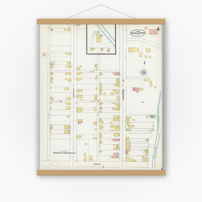 Old map wall art mockup — magnetic wood frame on white wall — Sanborn Fire Insurance Map from Mount Holly Springs, Cumberland County, Pennsylvania (1902), Sheet #0004