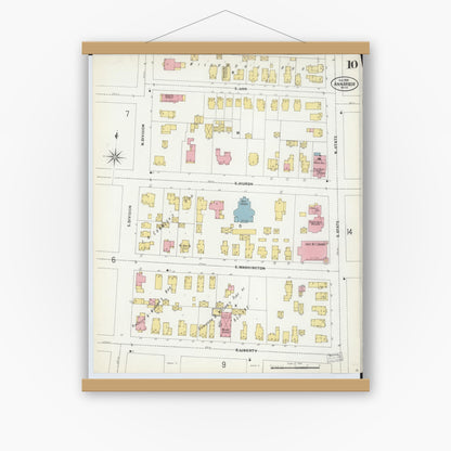 Old map wall art mockup — magnetic wood frame on white wall — Sanborn Fire Insurance Map from Ann Arbor, Washtenaw County, Michigan (1899), Sheet #0010