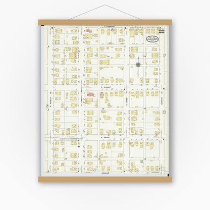 Old map wall art mockup — magnetic wood frame on white wall — Sanborn Fire Insurance Map from Alliance, Stark County, Ohio (1911), Sheet #0022