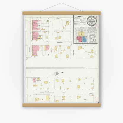 Old map wall art mockup — magnetic wood frame on white wall — Sanborn Fire Insurance Map from Groesbeck, Limestone County, Texas (1906), Sheet #0001