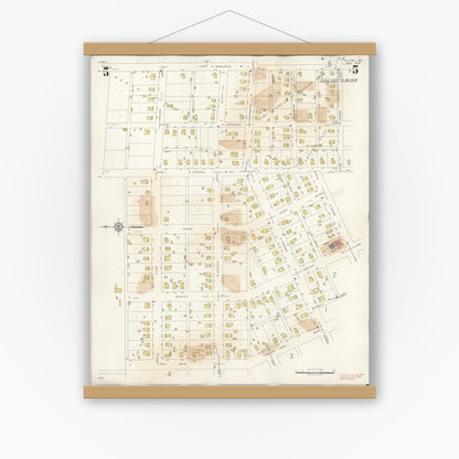 Old map wall art mockup — magnetic wood frame on white wall — Sanborn Fire Insurance Map from Slater, Saline County, Missouri (1944), Sheet #0005